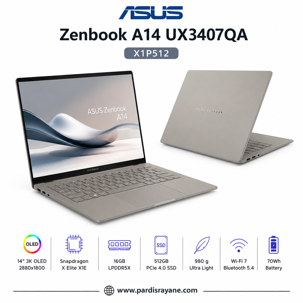 لپ‌تاپ ایسوس Zenbook UX3407QA-X1P512